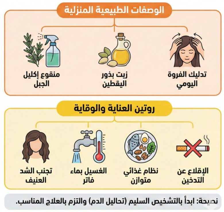 الوصفات الطبيعية المنزلية، وروتين العناية والوقاية لعلاج تساقط الشعر
