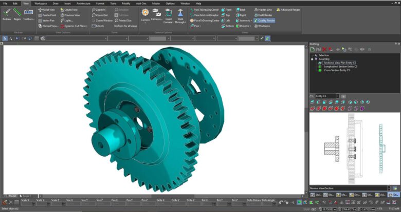 واجهة برنامج TurboCAD للرسم الهندسي ثنائي وثلاثي الأبعاد