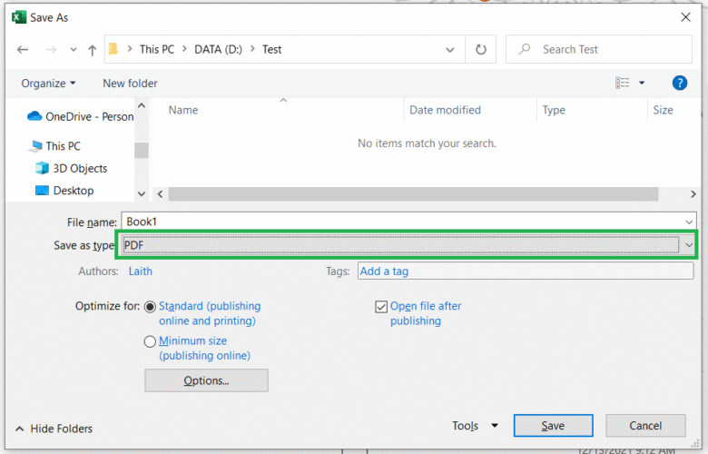 اختيار PDF من Save as type في برنامج Excel - كيفية تحويل الملفات إلى PDF