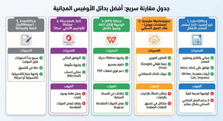مقارنة أفضل بدائل مايكروسوفت أوفيس المجانية
