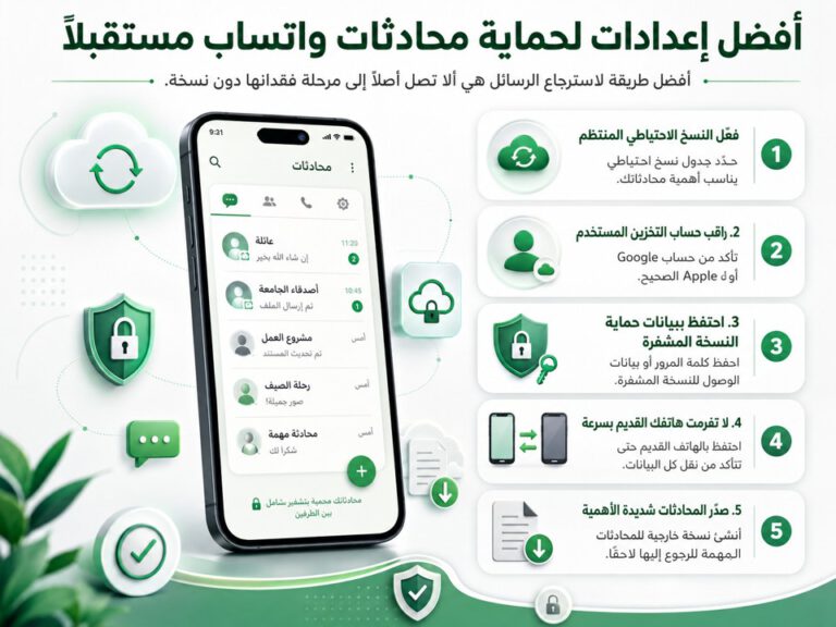 أفضل إعدادات لحماية محادثات واتساب من الفقد عبر النسخ الاحتياطي والتشفير ونقل المحادثات