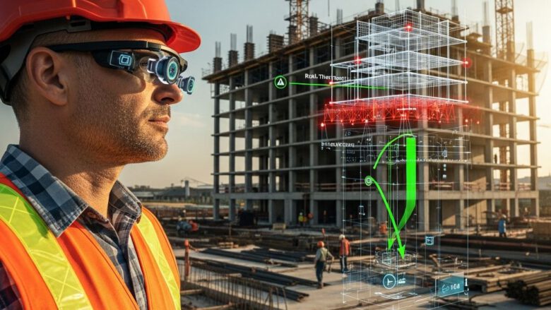 مهندس يستخدم تقنيات الذكاء الاصطناعي في موقع بناء