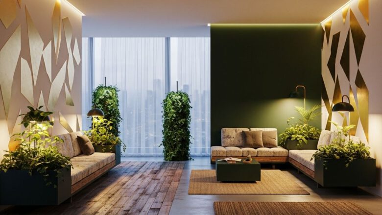 10 أفكار مبتكرة لتصميم ديكورات المنازل 2027 1 ديكور منزل عصري لعام 2027 يجمع بين الاستدامة والتكنولوجيا