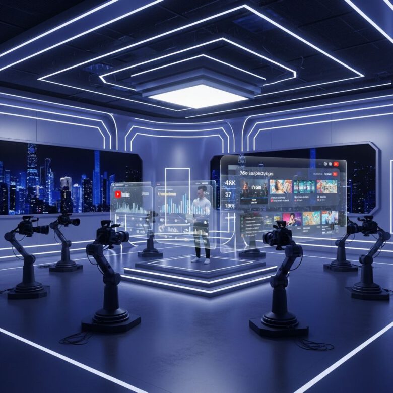 دليل يوتيوب 2027: أفضل 10 نصائح لإنشاء فيديوهات تتصدر التريند 1 استوديو إنشاء فيديوهات يوتيوب متطور في عام 2027 مع تقنيات الذكاء الاصطناعي
