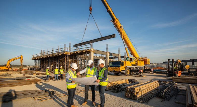 دليلك الهندسي: بيان طريقة الرفع الآمنة للكرينات والرافعات 2026 1 عملية رفع ثقيلة باستخدام رافعة متحركة في موقع إنشائي حديث