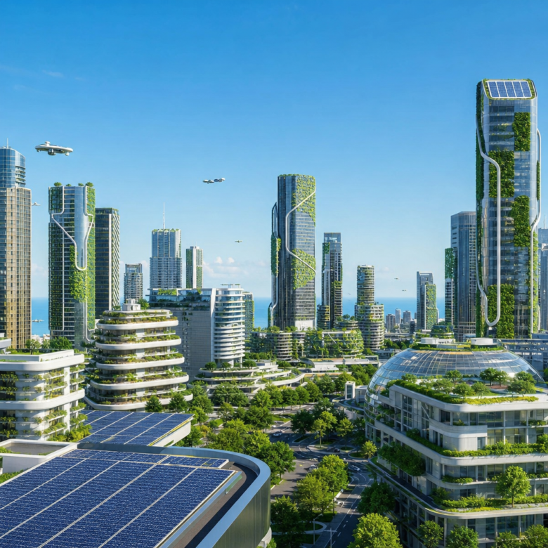تقنيات البناء المستدام في 2026: BIM والذكاء الاصطناعي والتوأم الرقمي 1 مدينة مستدامة مستقبلية بتقنيات 2026