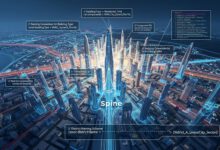 كيفية تسمية عناصر BIM وفق معيار NEOM (أمثلة 2026) 3 مخطط رقمي يوضح تطبيق معيار NEOM لتسمية عناصر BIM في مدينة ذكية.
