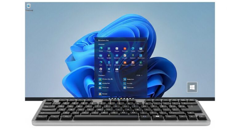 لوحة مفاتيح تظهر اختصار Win + PrtScr لالتقاط صورة شاشة كاملة في ويندوز.