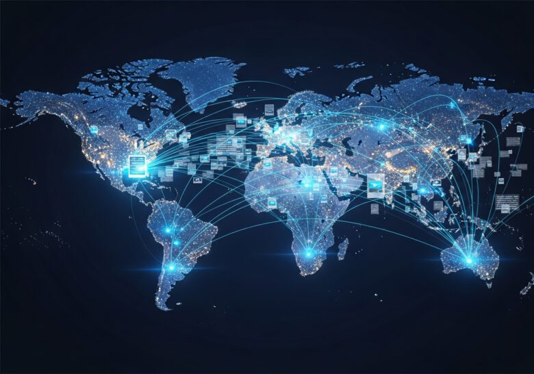 خريطة العالم توضح كيفية عمل شبكة توصيل المحتوى (CDN) لتسريع الموقع