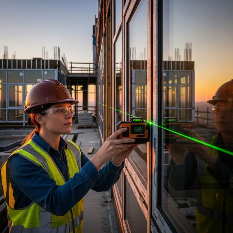 كيفية تركيب النوافذ بطريقة هندسية: 10 خطوات احترافية 1 مهندس يفحص جودة تركيب النوافذ في موقع إنشائي حديث لعام 2027