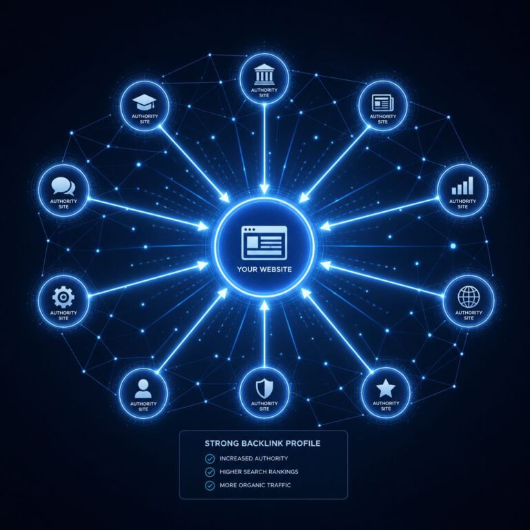 شبكة من الروابط الخلفية القوية تشير إلى موقع إلكتروني لزيادة زوار موقعك وجذب الزوار للموقع.