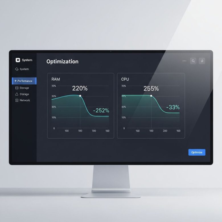واجهة برنامج احترافي لتحسين أداء ويندوز وموارد النظام وتقليل استهلاك الرام