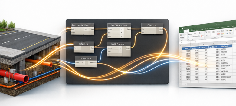 استخدام Dynamo لاستخراج بيانات شبكة الأنابيب من Civil 3D وتصديرها إلى Excel.