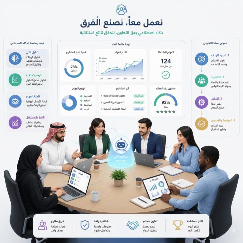 كيفية بناء فريق عمل ناجح وإدارته باحتراف في 2026 1 فريق عمل ناجح يتعاون باستخدام أدوات الإدارة والتقنيات الحديثة