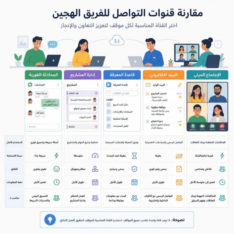 قنوات التواصل وأدوات إدارة العمل في فريق هجين - كيفية بناء فريق عمل ناجح