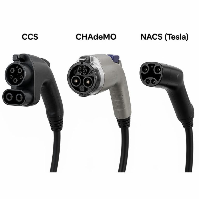 مقارنة بين أنواع مقابس شحن السيارات الكهربائية: CCS، CHAdeMO، و NACS - دليل اختيار السيارة الكهربائية المثالية