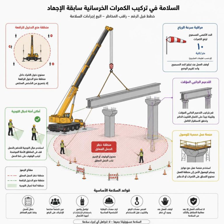 ضوابط سلامة رفع وتثبيت كمرات الجسور سابقة الإجهاد - تركيب الكمرات الخرسانية مسبقة الإجهاد