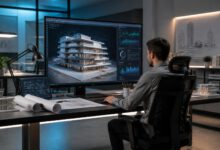 شاشة هندسية تعرض نموذج ثلاثي الأبعاد وإعدادات تحسين أداء أوتوكاد