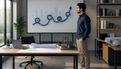 كيف تطور نفسك في وظيفتك الهندسية؟ 15 خطوة عملية 2 مهندس يخطط لتطوير مسيرته المهنية في بيئة عمل هندسية