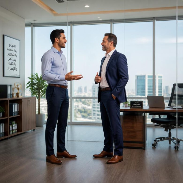 موظف يناقش التطور المهني والترقية مع مديره - كيف تحصل على ترقية في العمل