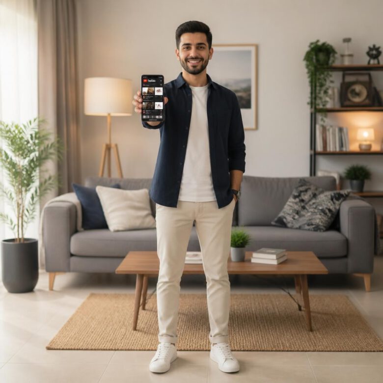 تطبيق بث مقاطع الفيديو يوتيوب على هاتف ذكي حديث