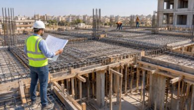 حساب كمية الخرسانة للسقف بدقة: دليل هندسي شامل بالأمثلة 25 مهندس يراجع حساب كمية الخرسانة لسقف خرساني قبل الصب