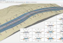 تمثيل هندسي لخطوط العينة والمقاطع العرضية في Civil 3D