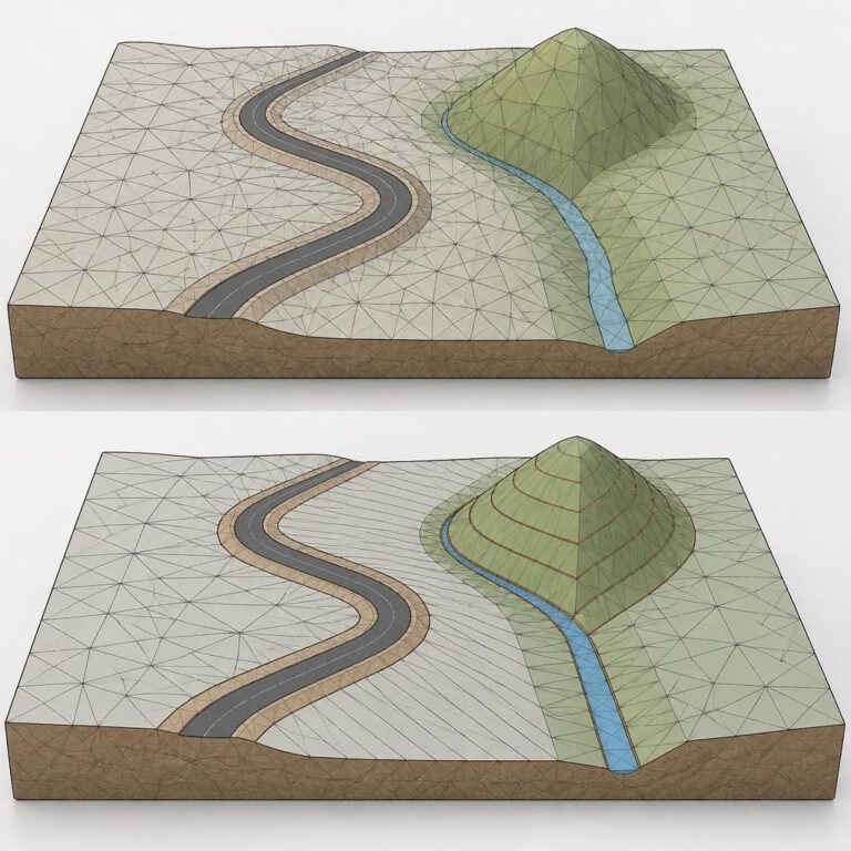 خطوط كسر توجه مثلثات سطح TIN عند حافة طريق ومنحدر - كيفية إنشاء Surface في Civil 3D.