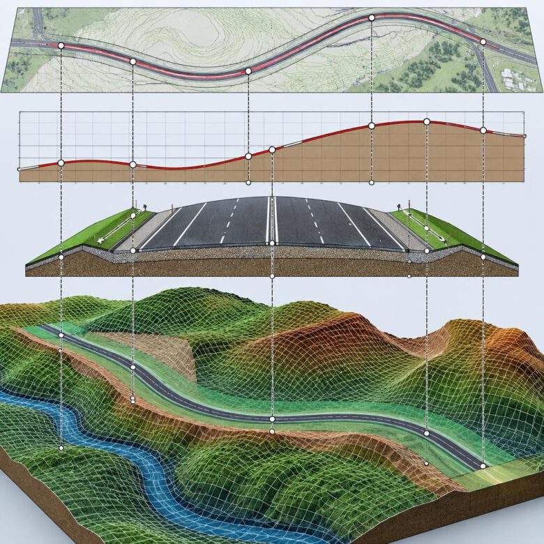 عناصر نموذج Corridor من المحاذاة والمنسوب والمقطع النموذجي وسطح الأرض الطبيعية - كيفية استخراج Surface من Corridor في Civil 3D.