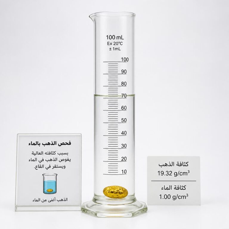 اختبار الكثافة النوعية للذهب بالماء باستخدام مخبار مدرج زجاجي - كيف تعرف الذهب الحقيقي من المزيف
