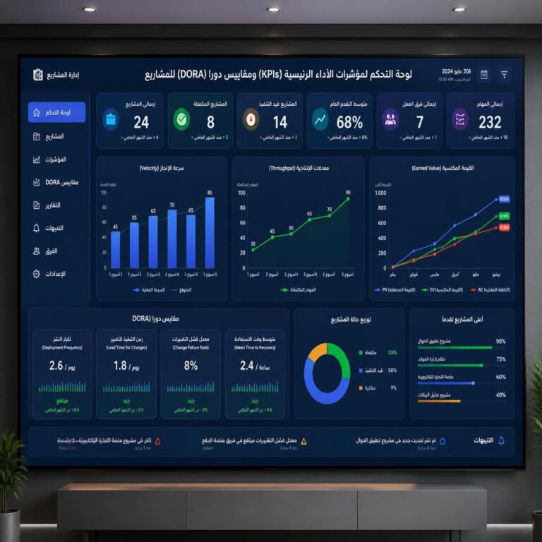 لوحة بيانات لمؤشرات قياس نجاح المشاريع الرقمية ومقاييس الأداء الحديثة