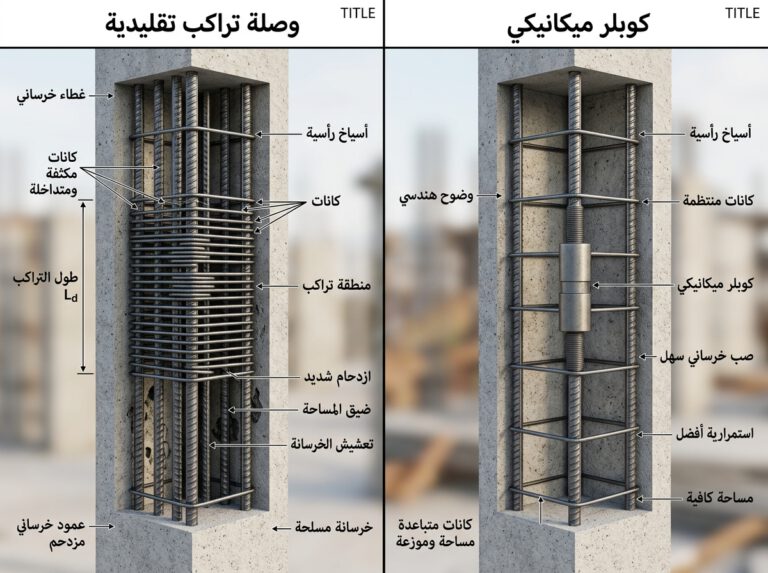 مقارنة بين وصلة التراكب والكوبلر الميكانيكي في حديد التسليح