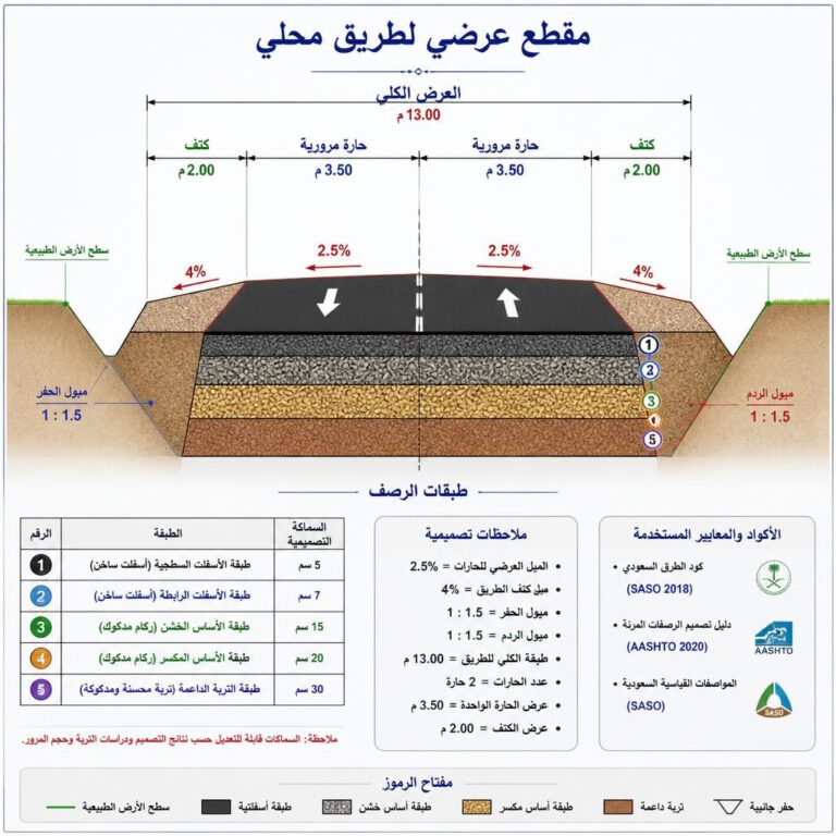 مقطع عرضي لطريق محلي بحارتين وكتفين وميول ربط مع الأرض الطبيعية - كيفية عمل Corridor في Civil 3D.