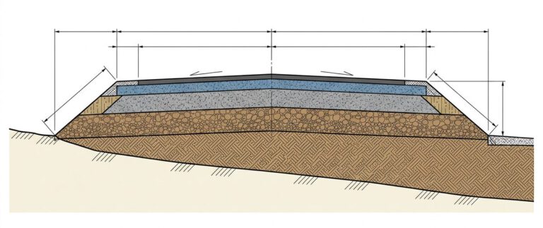 مقطع عرضي لطريق يوضح الأرض الطبيعية والتصميم والميول - كيفية إنشاء Sample Lines في Civil 3D.