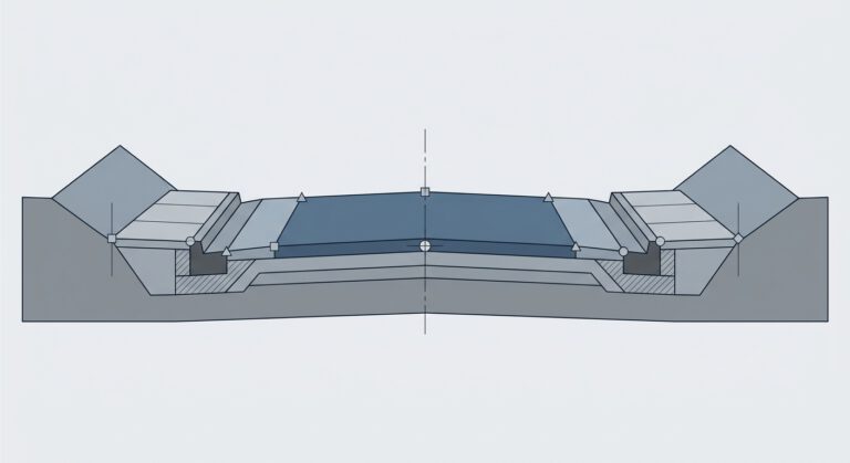مقطع توضيحي يبيّن نقطة إدراج التجميعة ومكونات الطريق على جانبيها - كيفية إنشاء Assembly في Civil 3D.