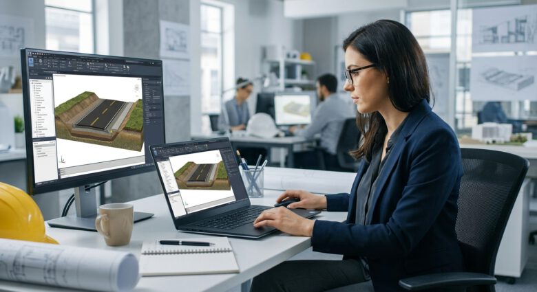 إنشاء Assembly في Civil 3D: شرح Subassemblies خطوة بخطوة 1 تصور هندسي لتجميعة مقطعية لطريق تشمل الحارات والأكتاف والمنحدرات الجانبية