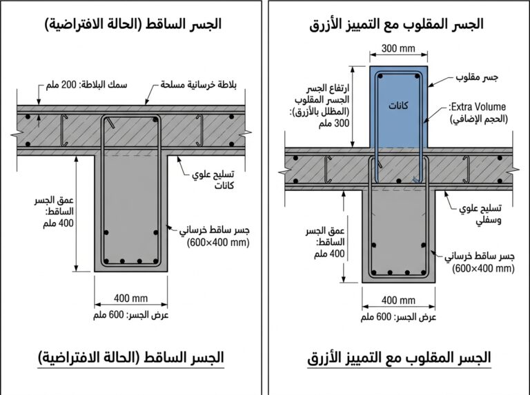 مقارنة بين الجسر الساقط والجسر المقلوب مع البلاطة