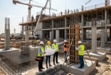 تنفيذ العناصر الخرسانية بطريقة هندسية في موقع بناء متطور